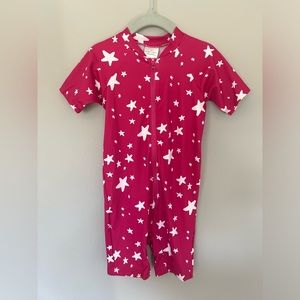 Hanna Andersson Moon & Back Pink Stars Short Sleeve Rash Guard Swimsuit, 3T